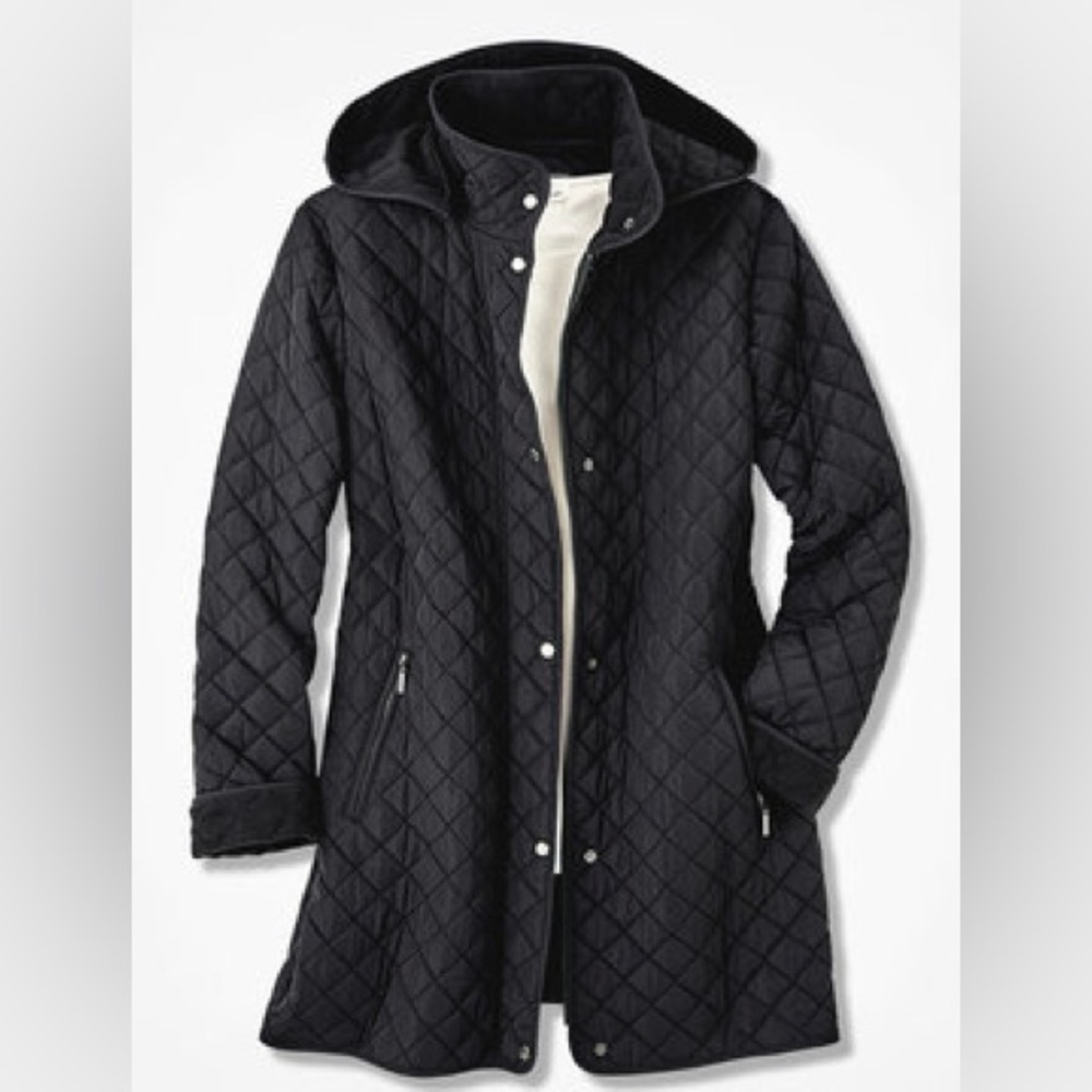 Coldwater Creek Hooded Quilted Long Car Coat